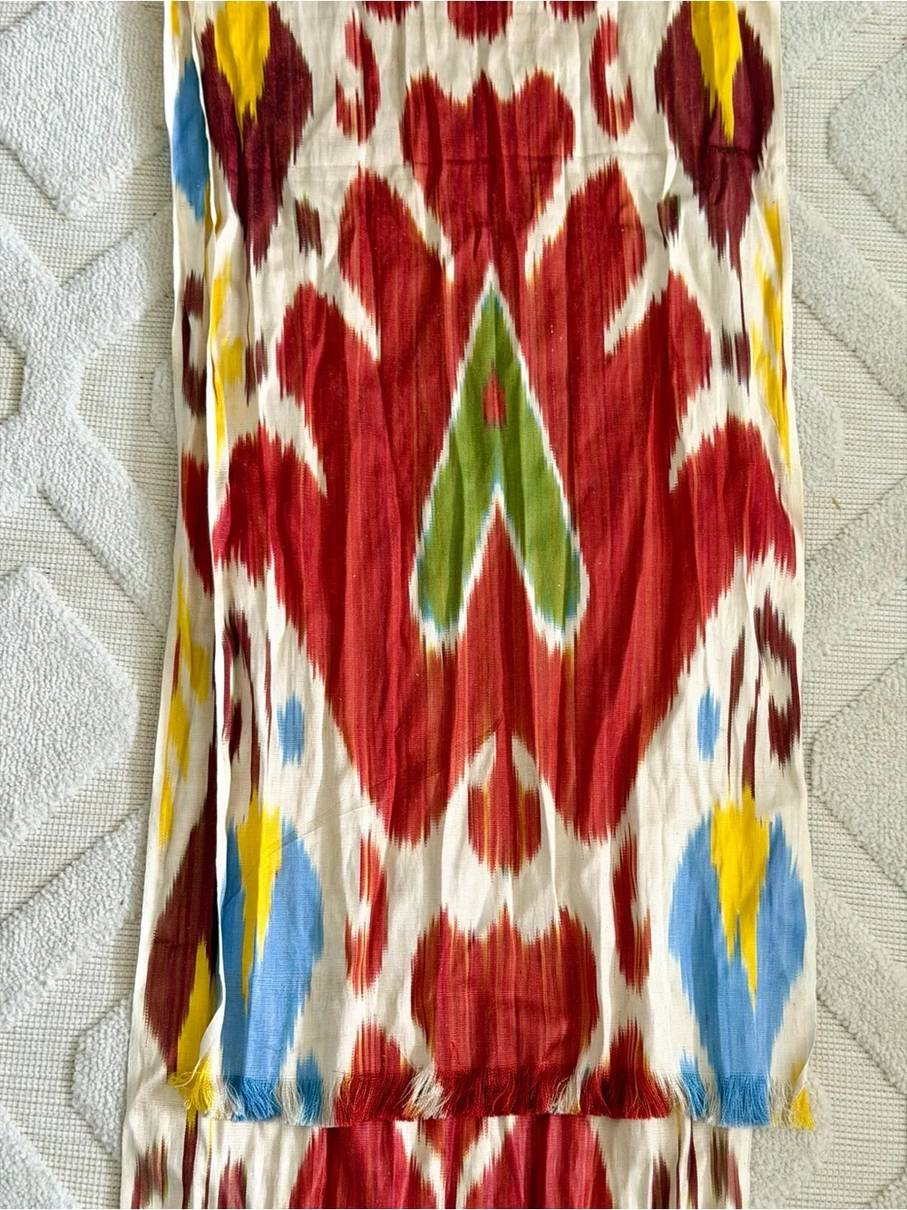 Vintage traditional handwoven Uzbek Ikat silk scarf